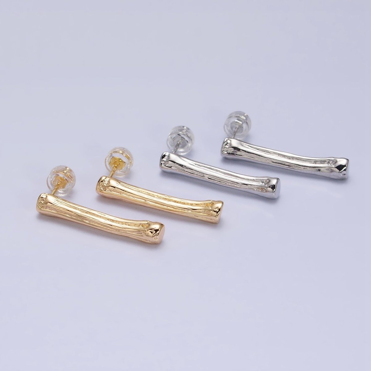 16K Gold Filled 25mm Bone Band Textured Linear Drop Stud Earrings in Gold & Silver | AD831 AD832