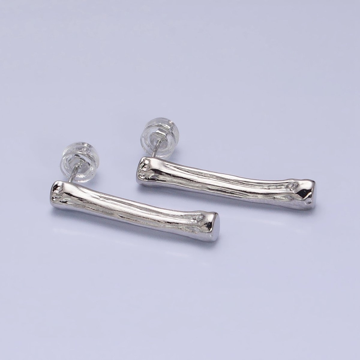 16K Gold Filled 25mm Bone Band Textured Linear Drop Stud Earrings in Gold & Silver | AD831 AD832