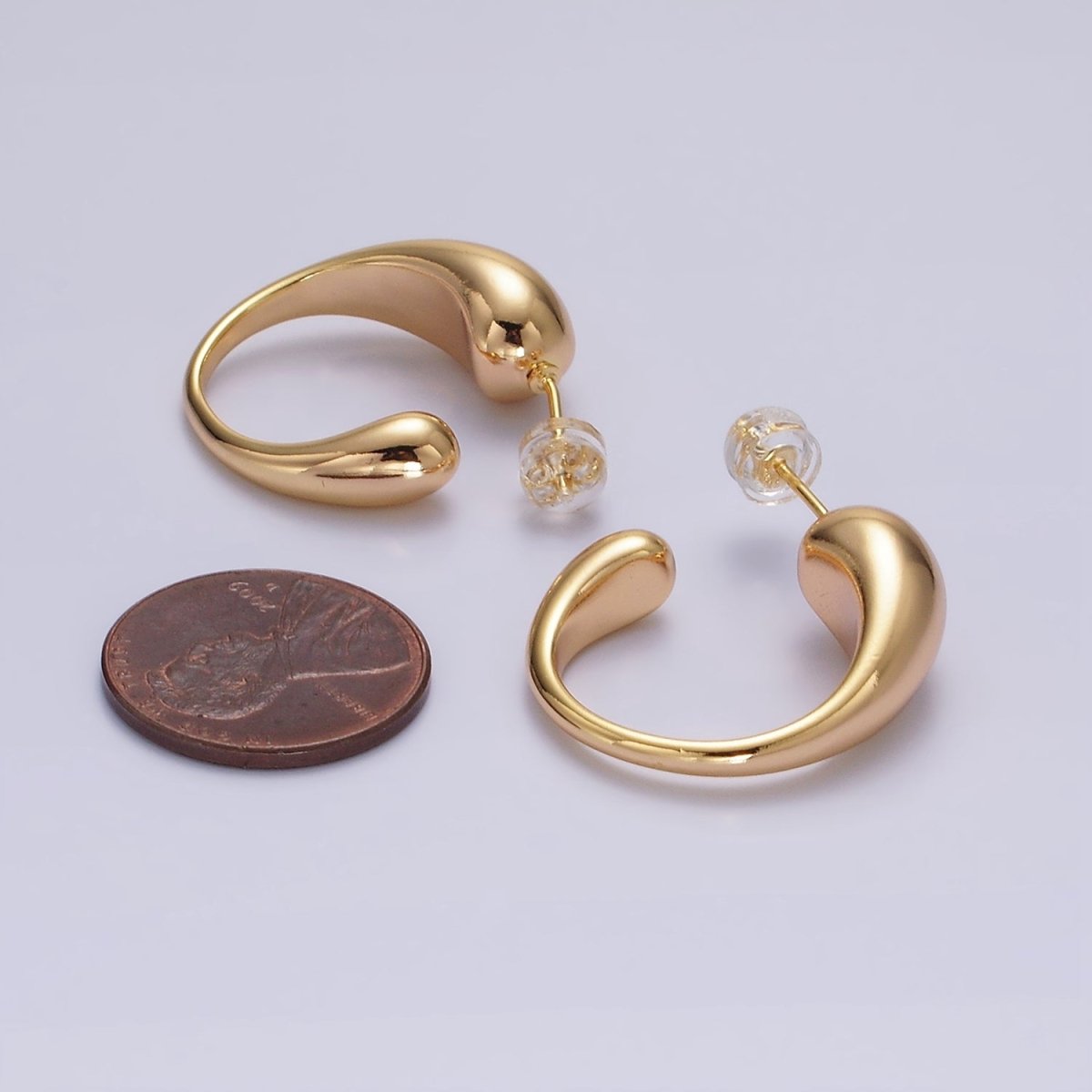 16K Gold Filled 25mm Chubby Molten Drip C-Shaped Hoop Earrings | AE890