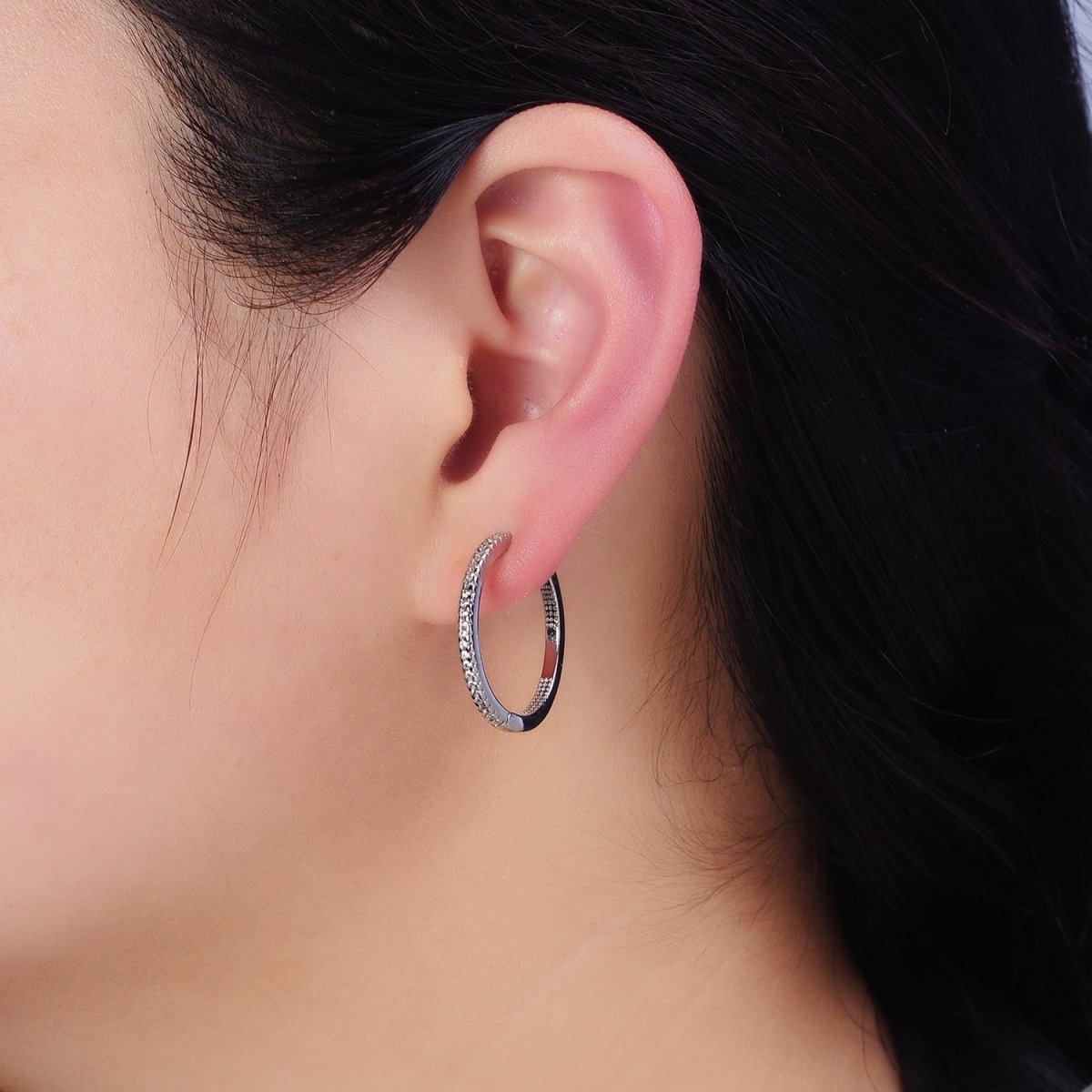 16K Gold Filled 25mm Clear Micro Paved Dotted Front-Facing Endless Hoop Earrings in Gold & Silver | AD1289 AD1290