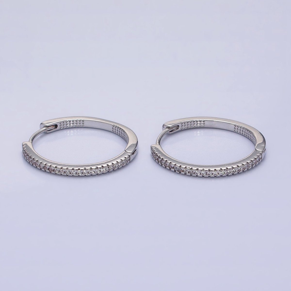 16K Gold Filled 25mm Clear Micro Paved Dotted Front-Facing Endless Hoop Earrings in Gold & Silver | AD1289 AD1290