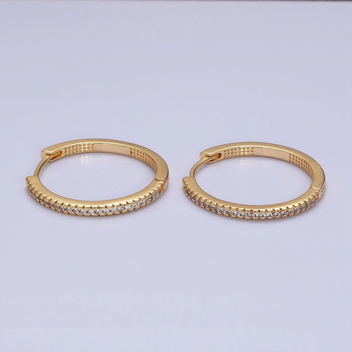16K Gold Filled 25mm Clear Micro Paved Dotted Front-Facing Endless Hoop Earrings in Gold & Silver | AD1289 AD1290