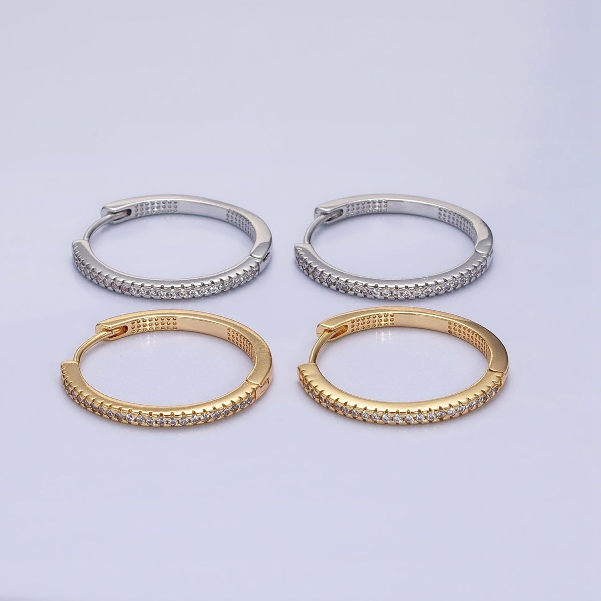 16K Gold Filled 25mm Clear Micro Paved Dotted Front-Facing Endless Hoop Earrings in Gold & Silver | AD1289 AD1290