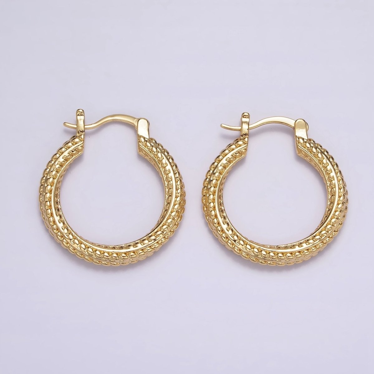 16K Gold Filled 25mm Dotted Braided Twist French Lock Latch Hoop Earrings | AE-601