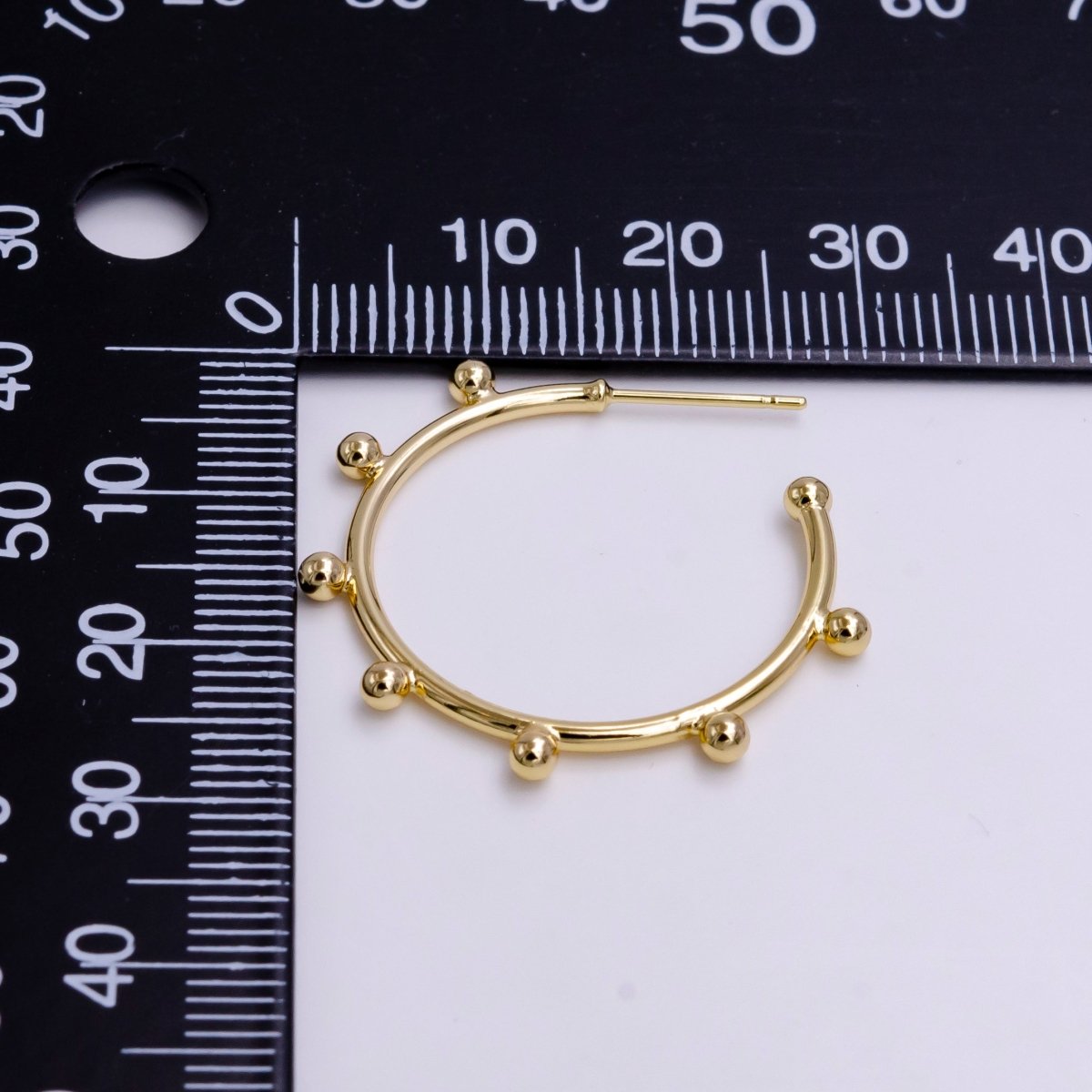 16K Gold Filled 25mm Dotted Outline C-Shaped Hoop Earrings | AE767