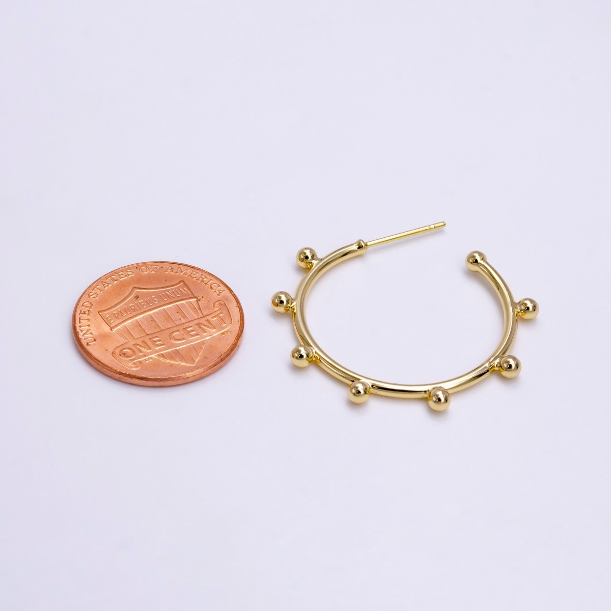 16K Gold Filled 25mm Dotted Outline C-Shaped Hoop Earrings | AE767