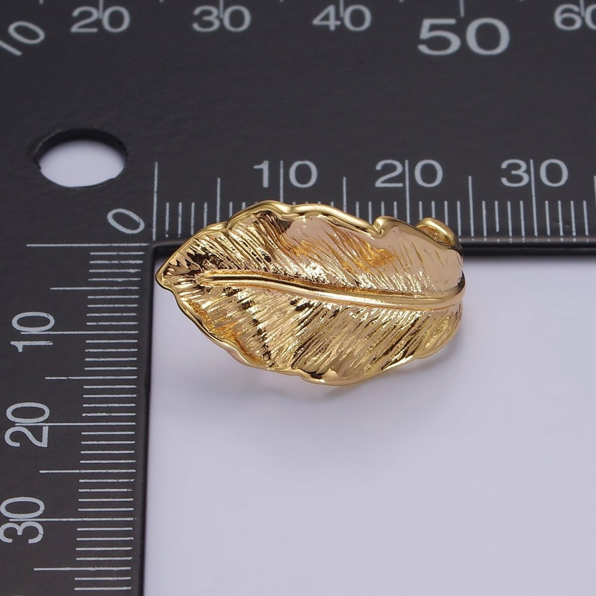 16K Gold Filled 25mm Nature Leaf Textured J-Shaped Hoop Earrings | AE889