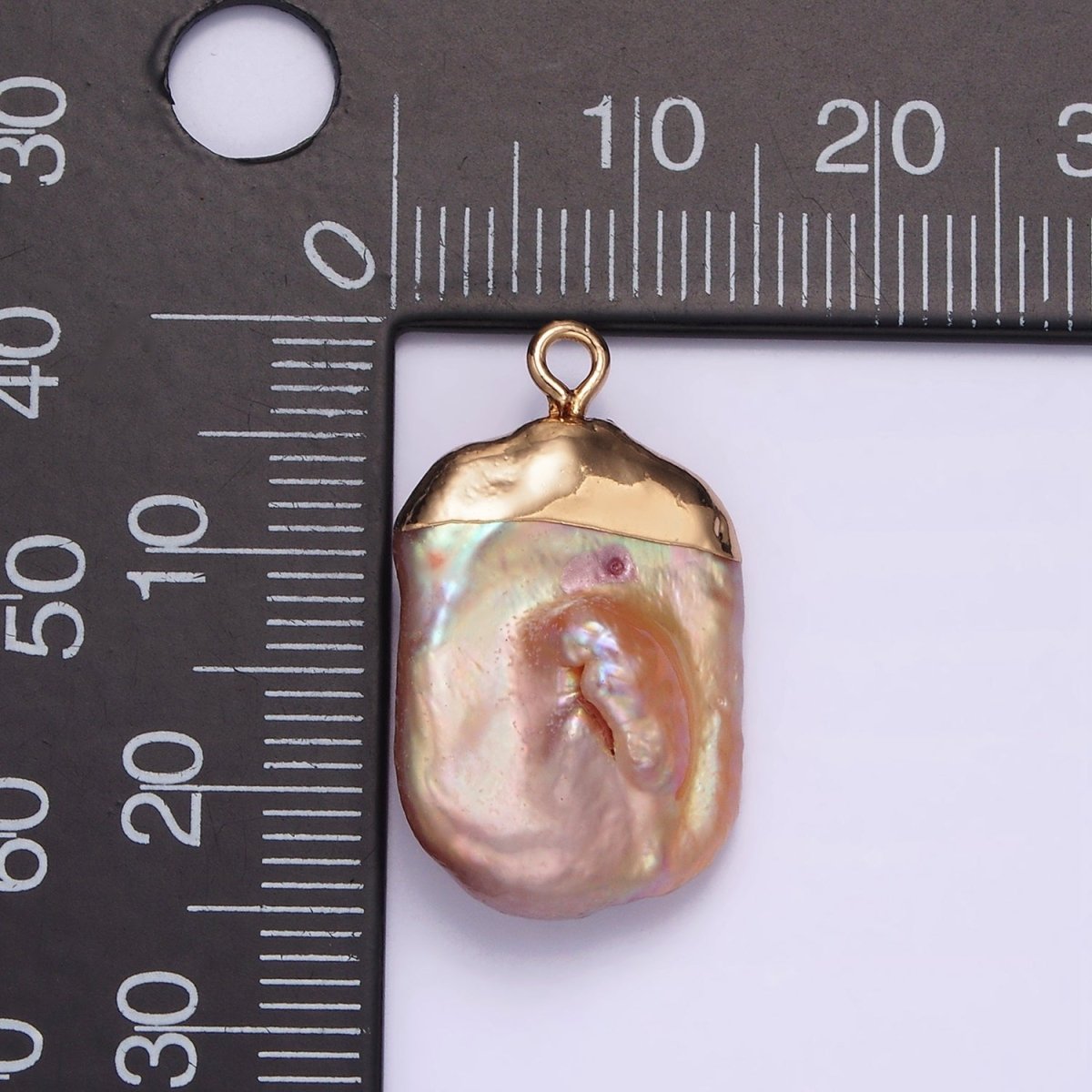 16K Gold Filled 25mm Pink Blush Baroque Freshwater Pearl Dipped Charm | P1620
