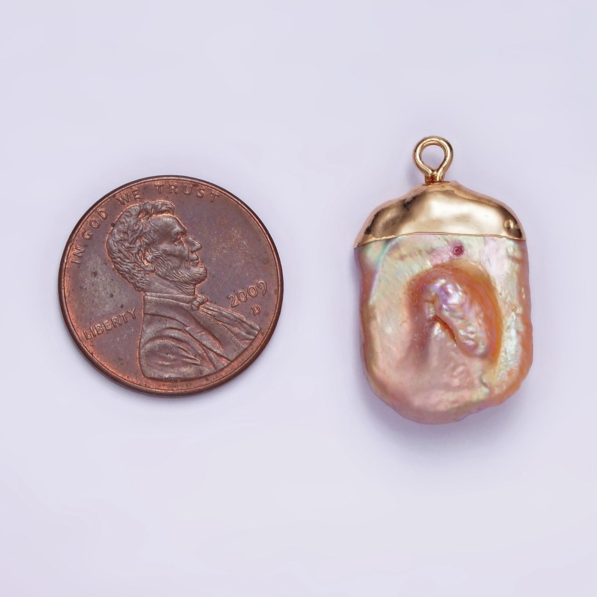 16K Gold Filled 25mm Pink Blush Baroque Freshwater Pearl Dipped Charm | P1620
