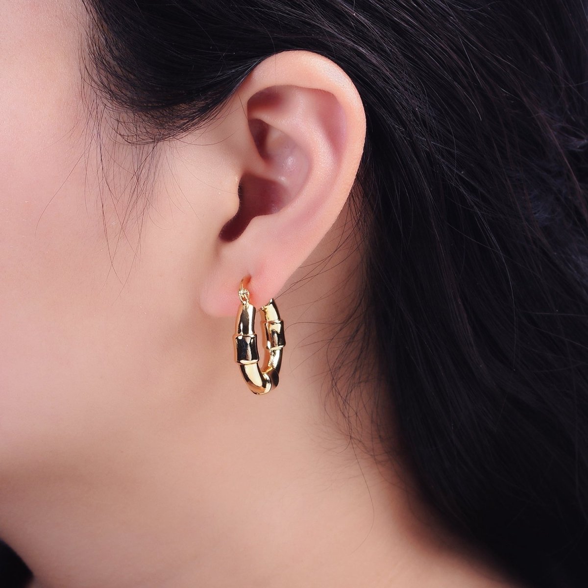16K Gold Filled 25mm Triple Wide Wrap French Lock Latch Hoop Earrings | AE085