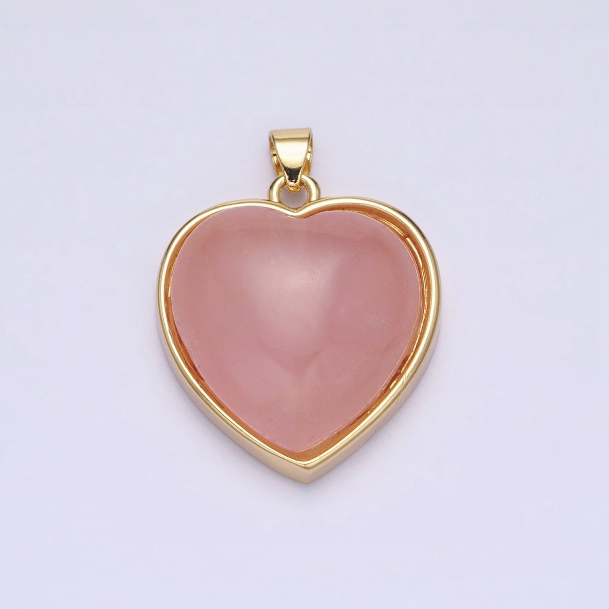16K Gold Filled 29mm Heart Rose Quartz Natural Gemstone Valentine Pendant | AA381
