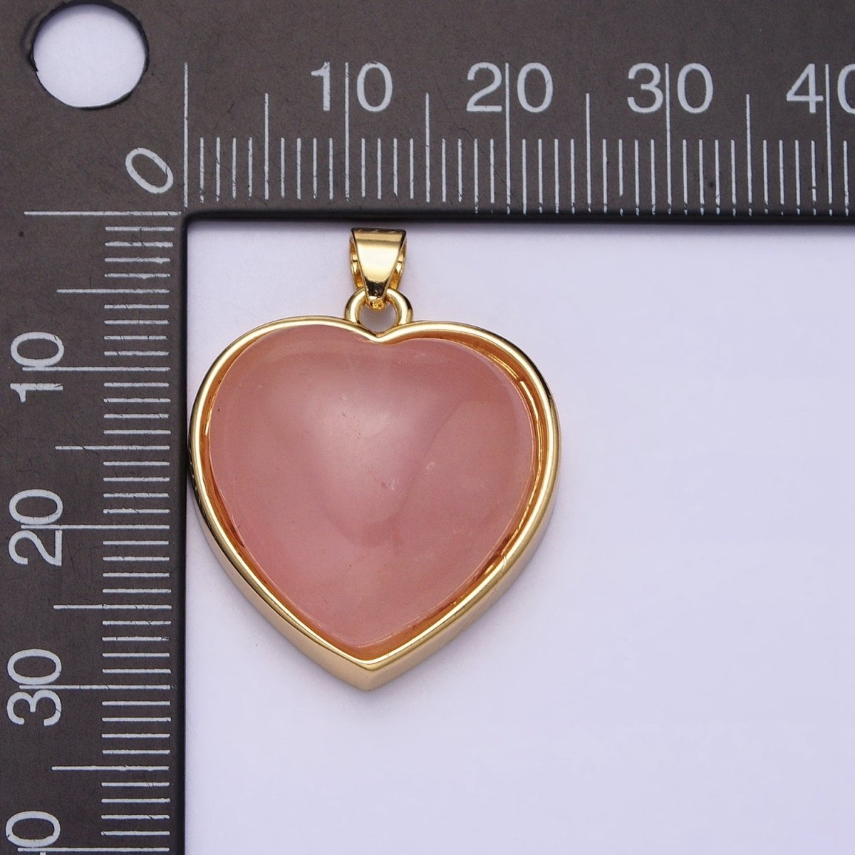 16K Gold Filled 29mm Heart Rose Quartz Natural Gemstone Valentine Pendant | AA381