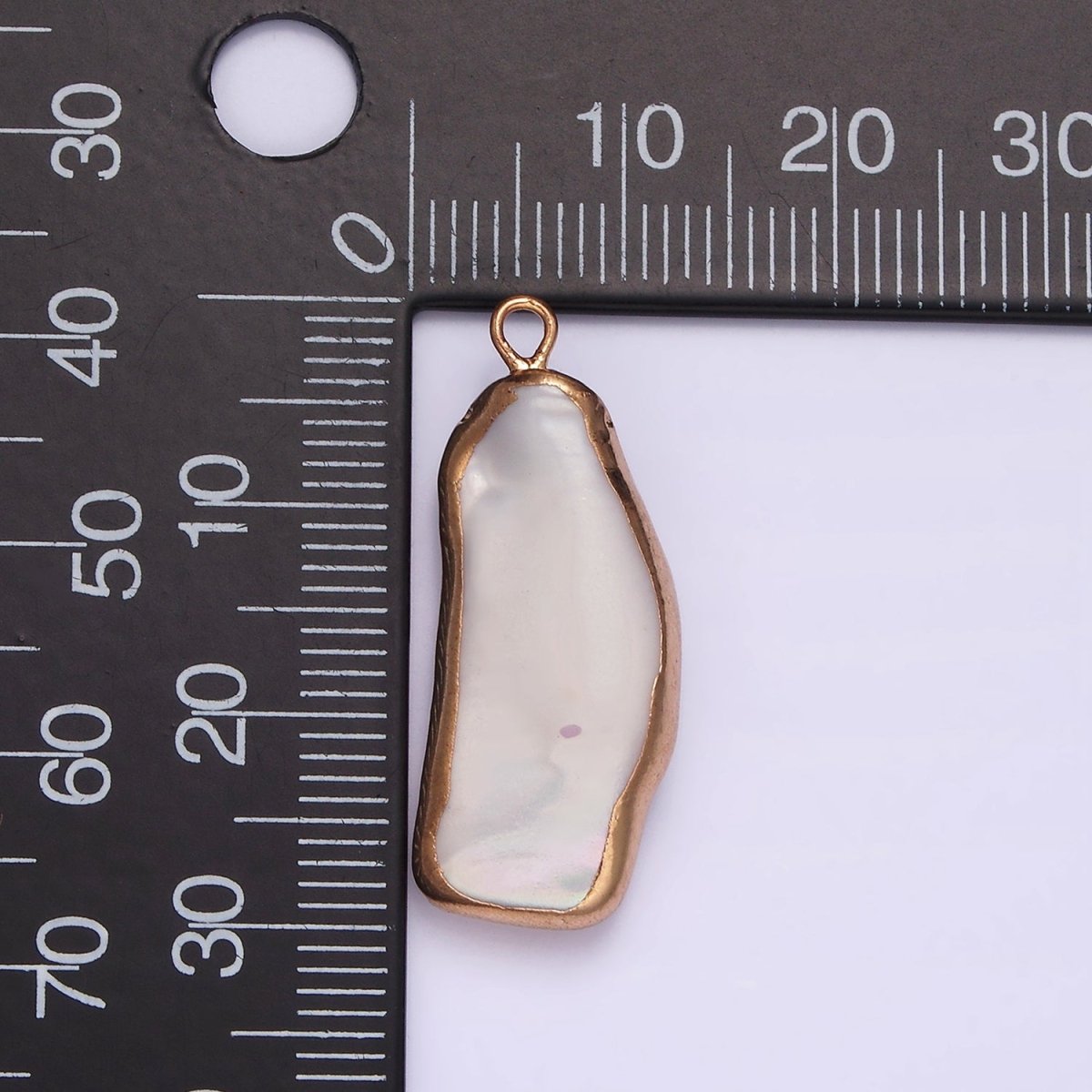 16K Gold Filled 30mm Abstract Rose Gold-Dipped Biwa Freshwater Pearl Charm | P1617