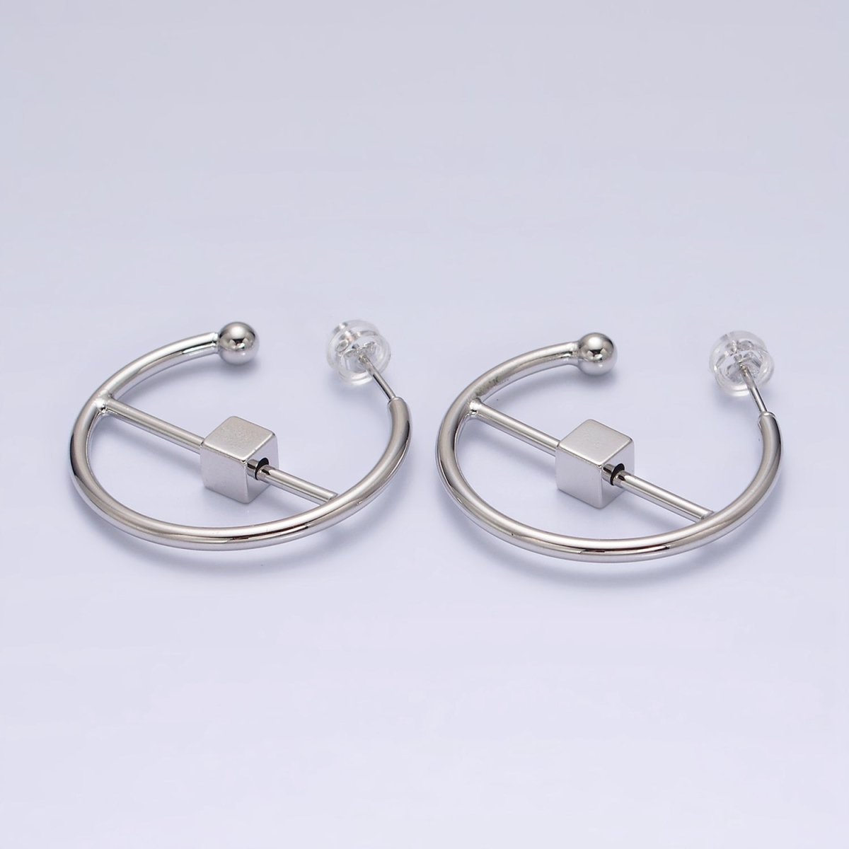 16K Gold Filled 30mm Block Bar Geometric C-Shaped Hoop Earrings in Gold & Silver | AD1345 AD1346