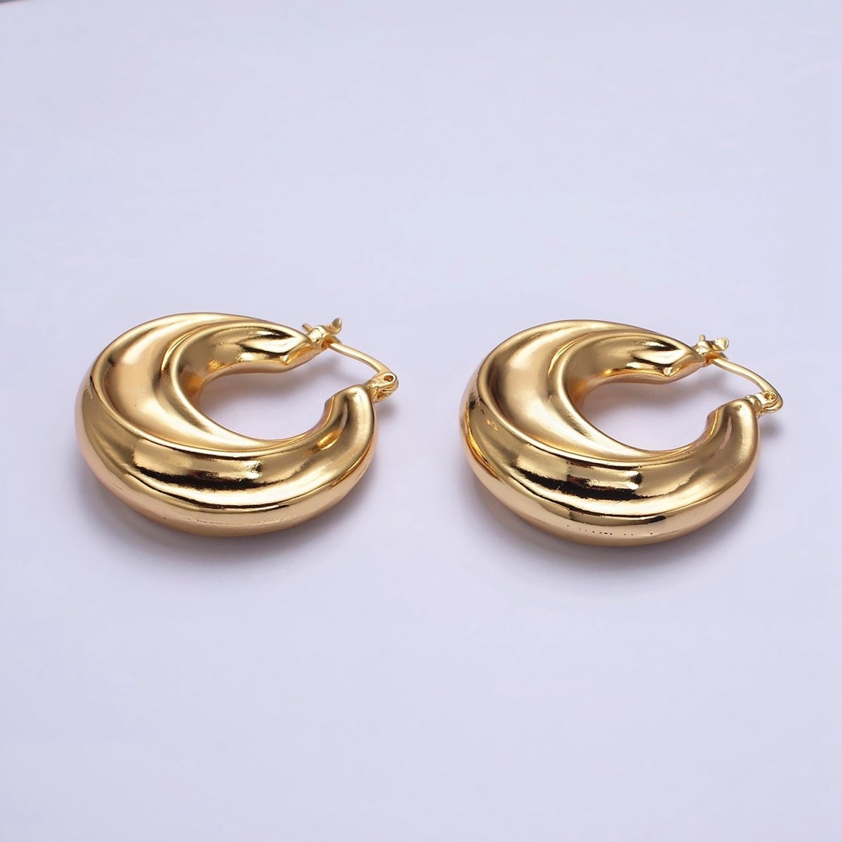 16K Gold Filled 30mm Chubby Twirl French Lock Latch Hoop Earrings | AE084
