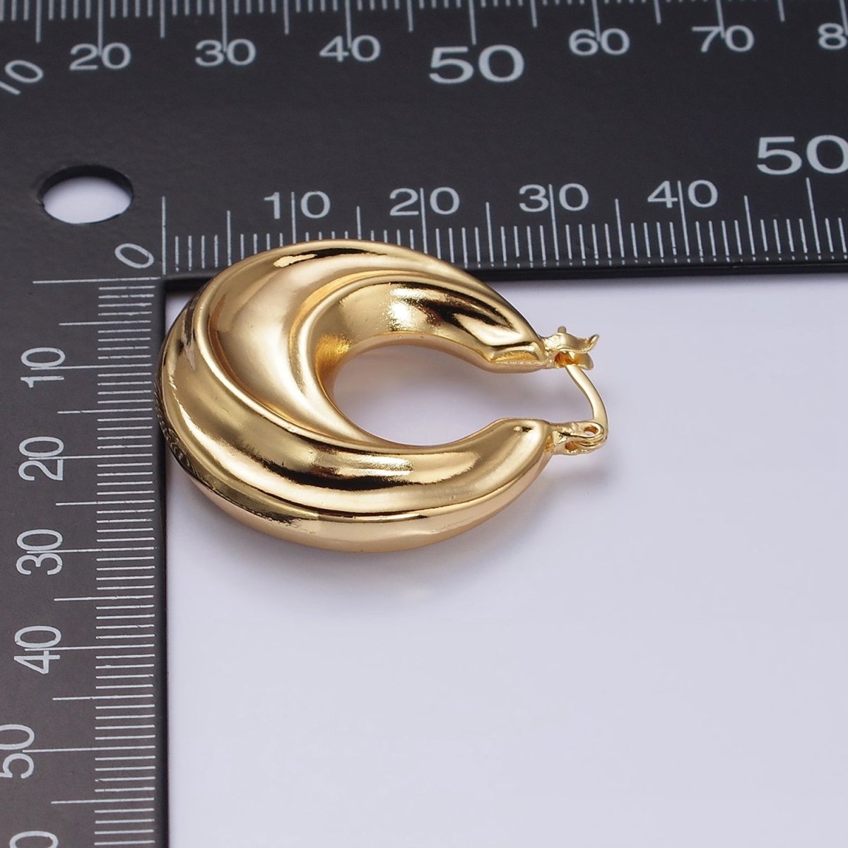 16K Gold Filled 30mm Chubby Twirl French Lock Latch Hoop Earrings | AE084