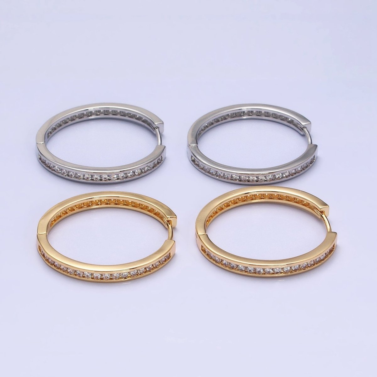 16K Gold Filled 30mm Clear CZ Lined Endless Hoop Earrings in Gold & Silver | AD1193 - AD11196