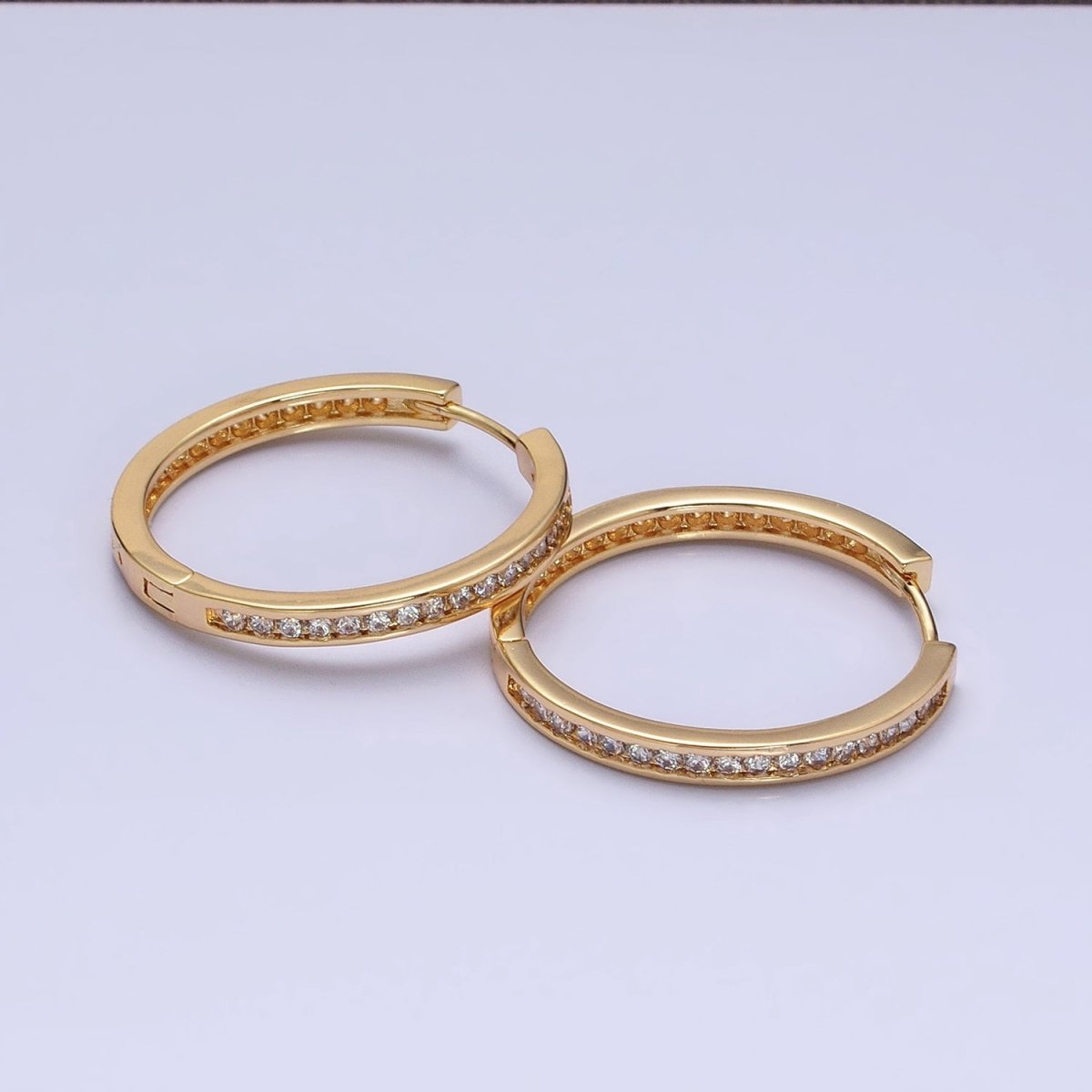 16K Gold Filled 30mm Clear CZ Lined Endless Hoop Earrings in Gold & Silver | AD1193 - AD11196