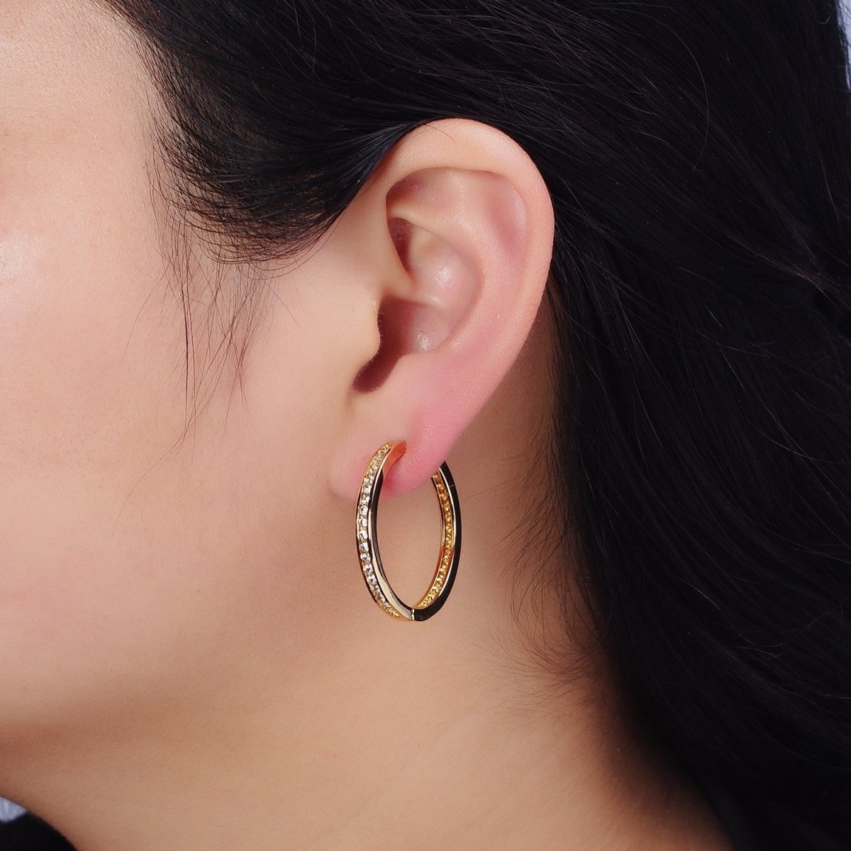 16K Gold Filled 30mm Clear CZ Lined Endless Hoop Earrings in Gold & Silver | AD1193 - AD11196