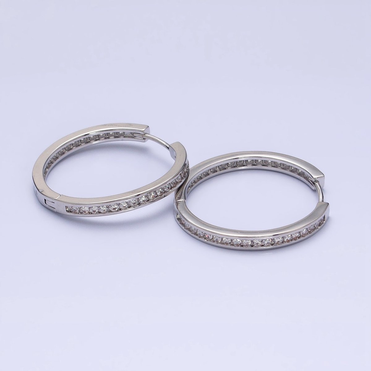 16K Gold Filled 30mm Clear CZ Lined Endless Hoop Earrings in Gold & Silver | AD1193 - AD11196