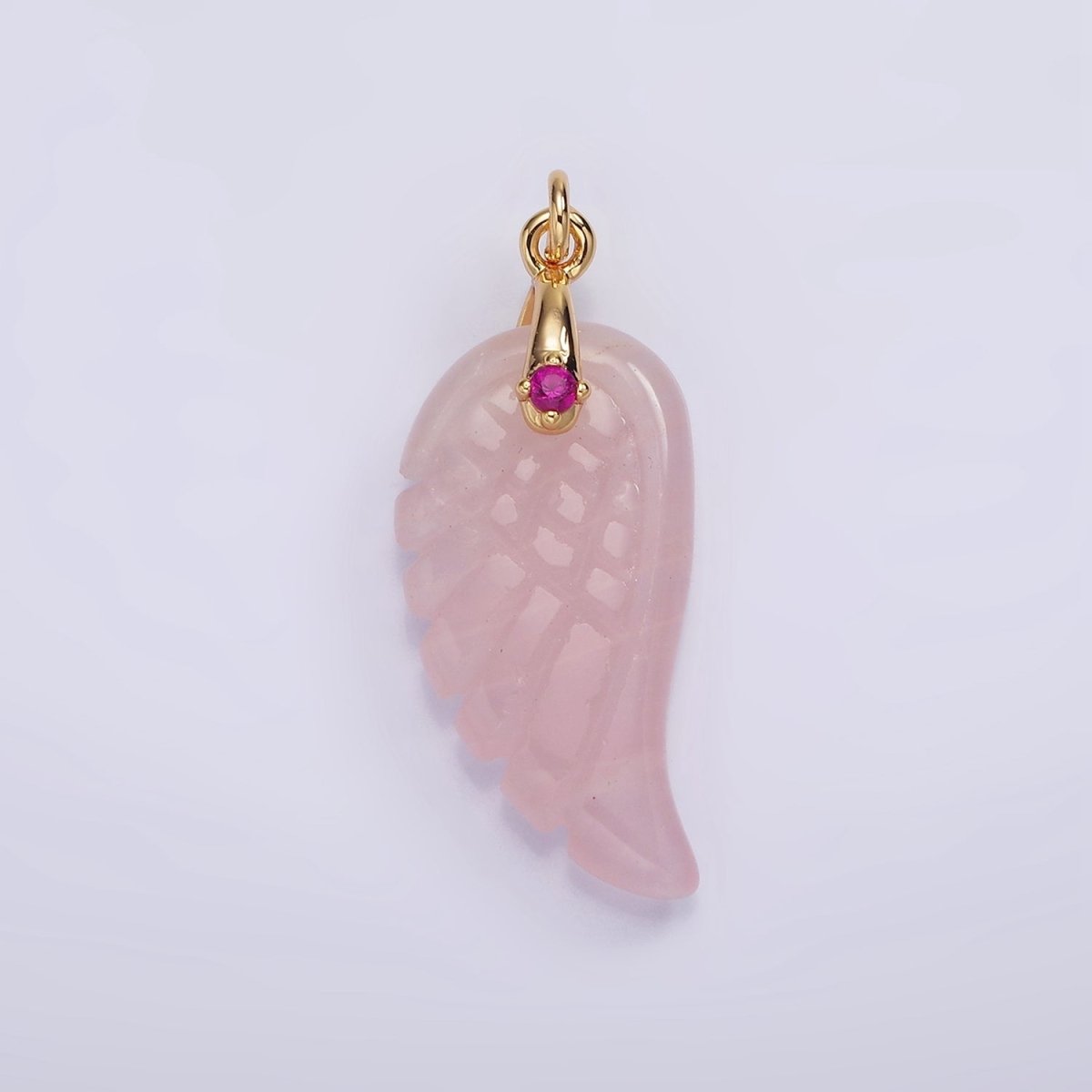 16K Gold Filled 30mm Clear Quartz, Rose Quartz Feather Wings CZ Bail Charm | AG296 - AG297