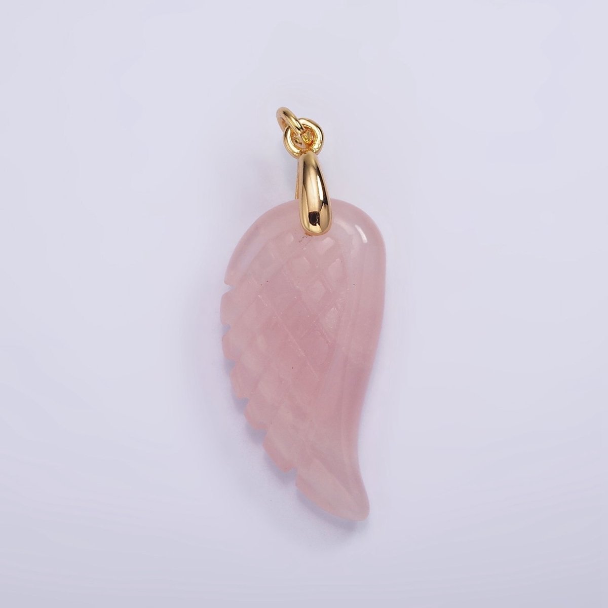 16K Gold Filled 30mm Clear Quartz, Rose Quartz Feather Wings CZ Bail Charm | AG296 - AG297