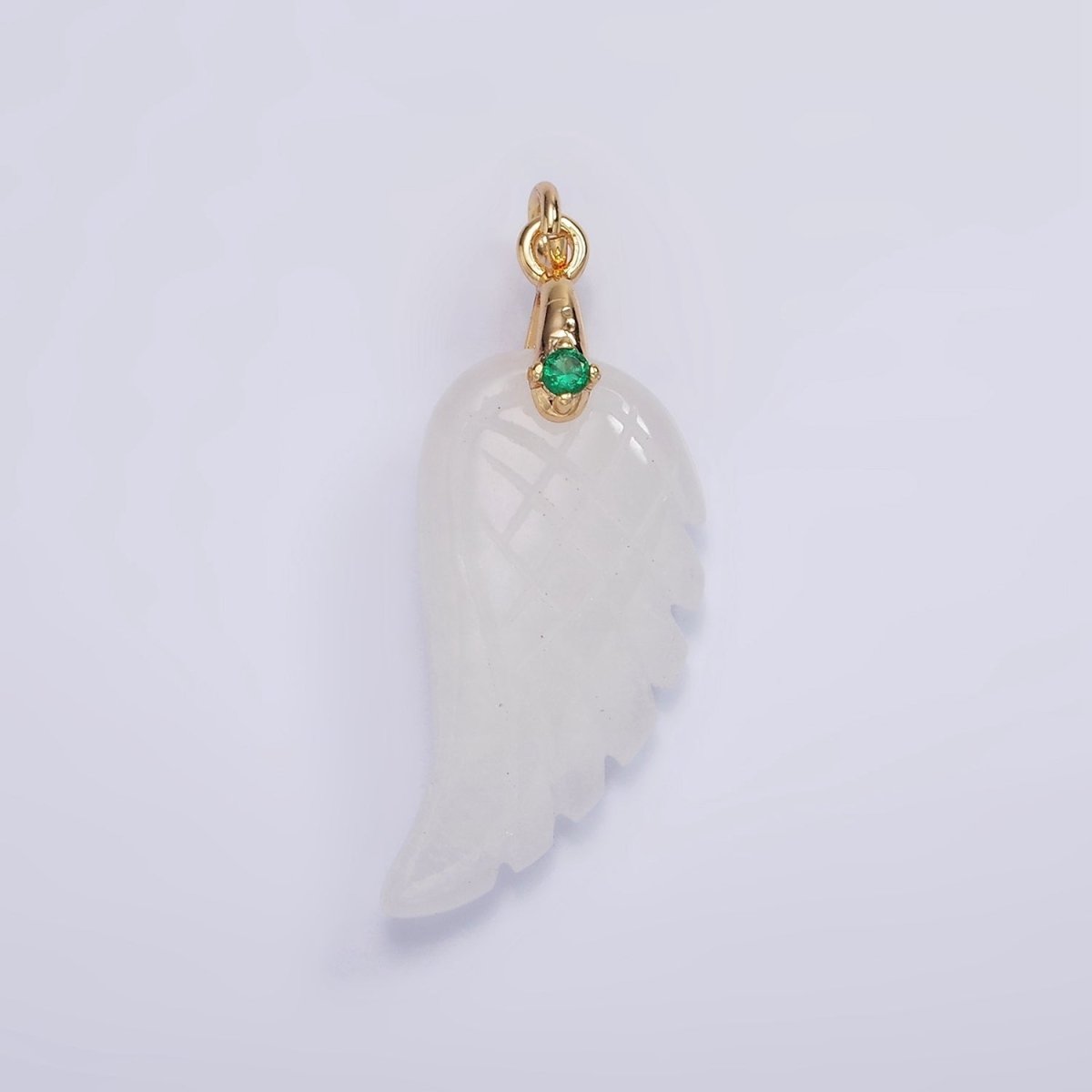 16K Gold Filled 30mm Clear Quartz, Rose Quartz Feather Wings CZ Bail Charm | AG296 - AG297