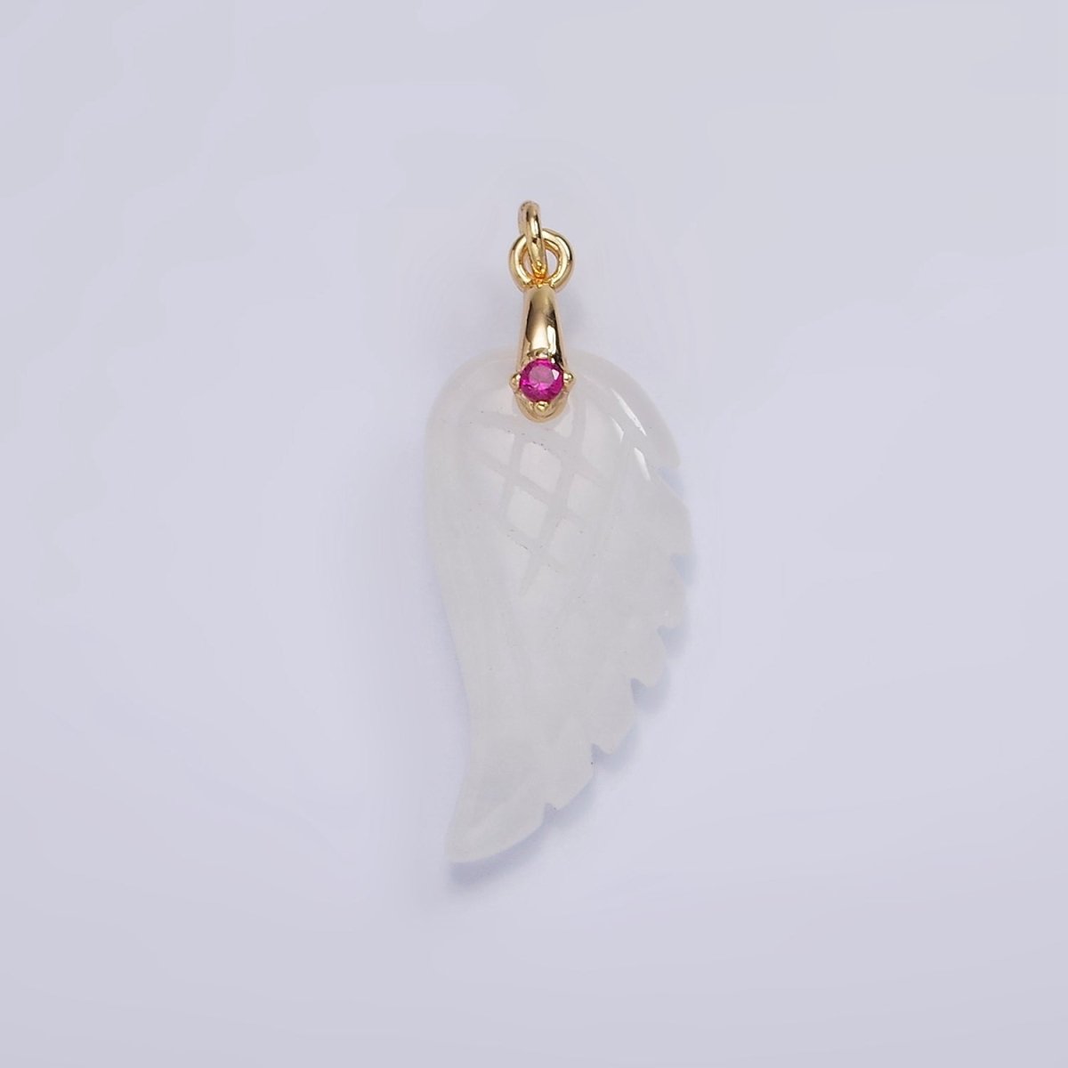 16K Gold Filled 30mm Clear Quartz, Rose Quartz Feather Wings CZ Bail Charm | AG296 - AG297