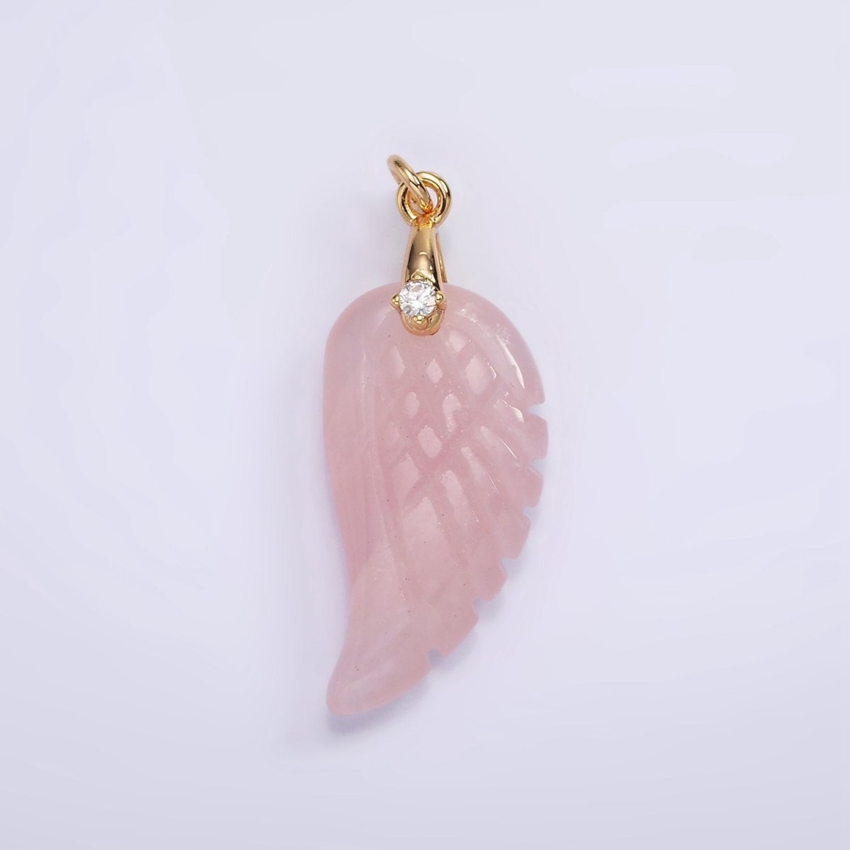 16K Gold Filled 30mm Clear Quartz, Rose Quartz Feather Wings CZ Bail Charm | AG296 - AG297