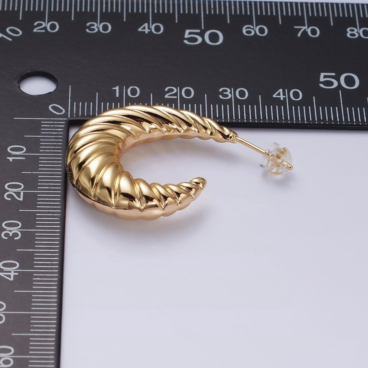 16K Gold Filled 30mm Croissant J-Shaped Hoop Earrings | AE083