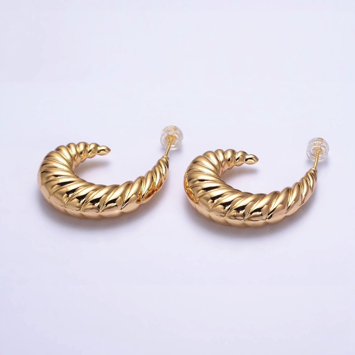 16K Gold Filled 30mm Croissant J-Shaped Hoop Earrings | AE083