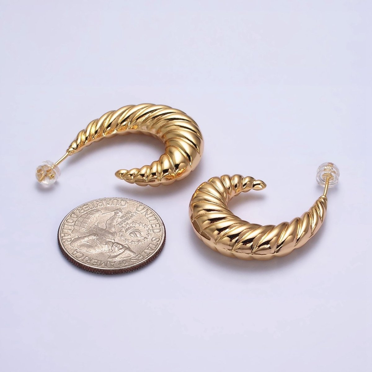 16K Gold Filled 30mm Croissant J-Shaped Hoop Earrings | AE083