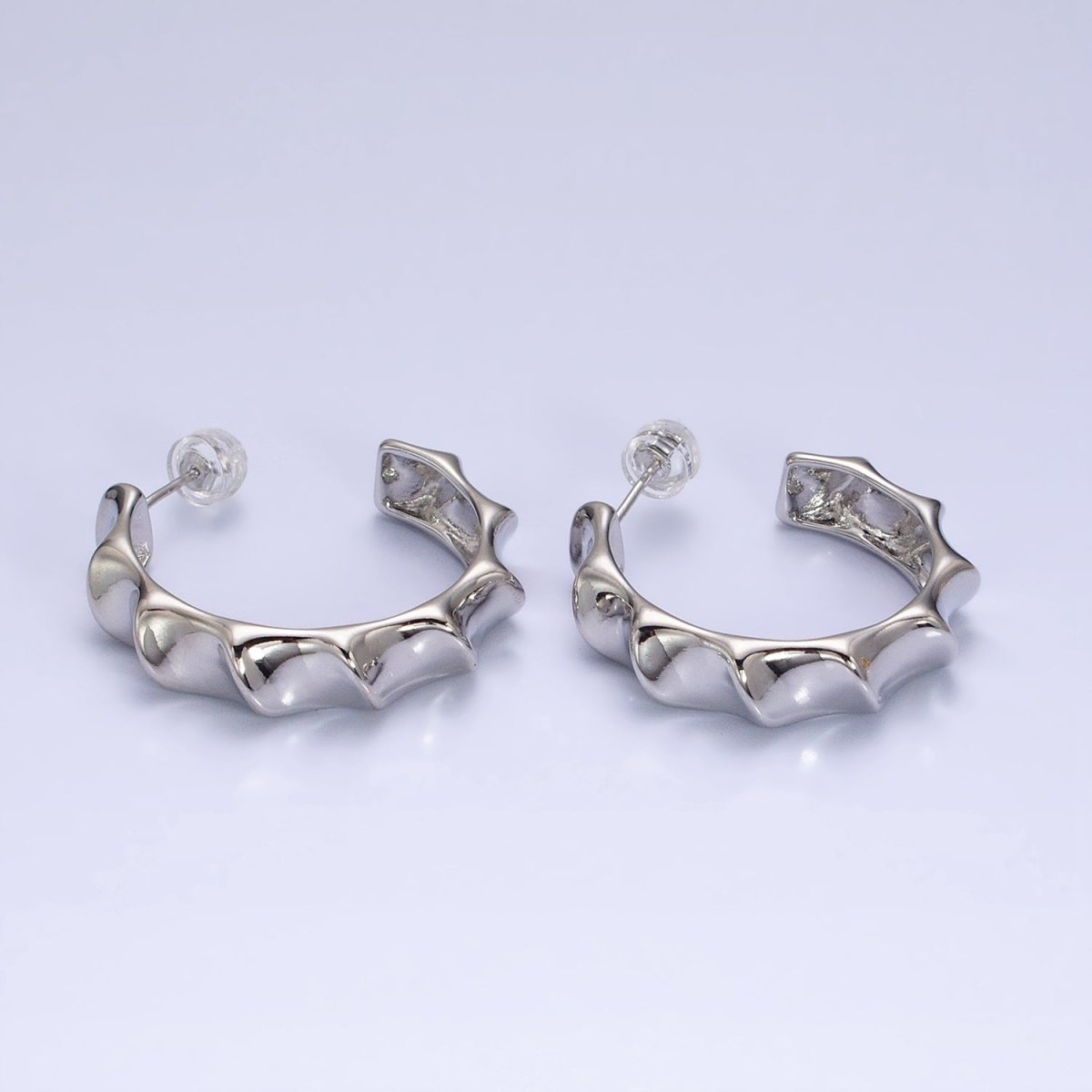 16K Gold Filled 30mm Curve Edged Geometric C-Shaped Hoop Earrings in Gold & Silver | AE025 AE026