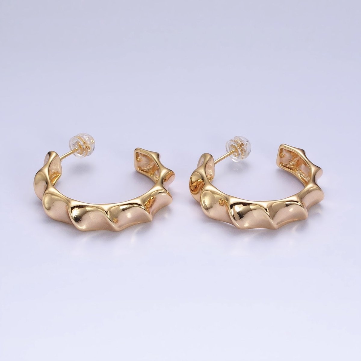 16K Gold Filled 30mm Curve Edged Geometric C-Shaped Hoop Earrings in Gold & Silver | AE025 AE026