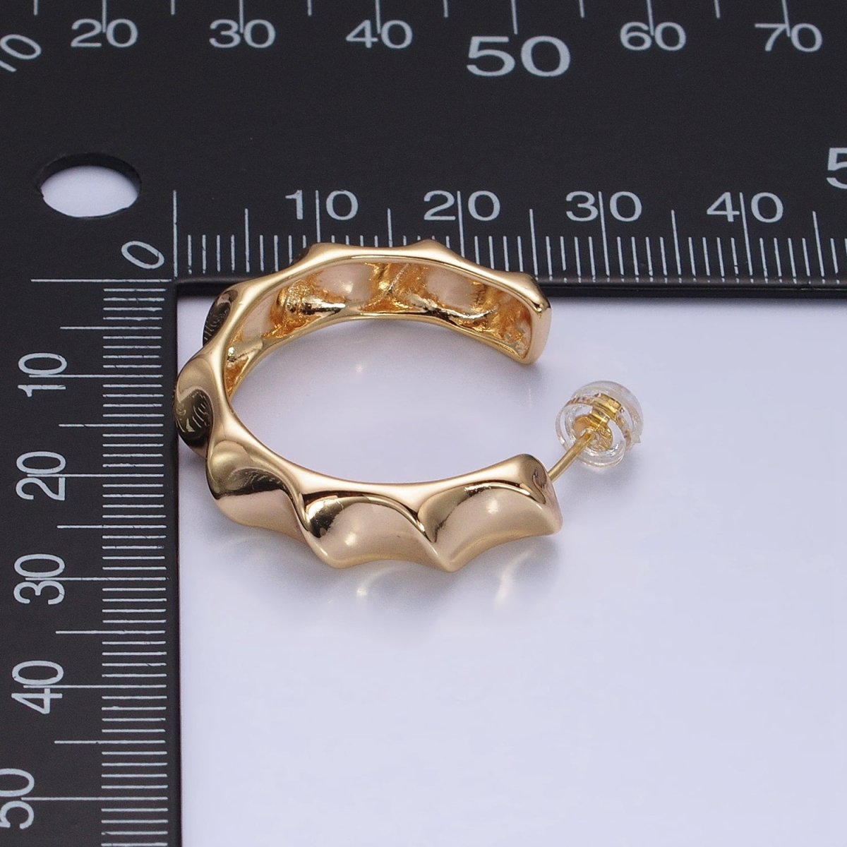 16K Gold Filled 30mm Curve Edged Geometric C-Shaped Hoop Earrings in Gold & Silver | AE025 AE026