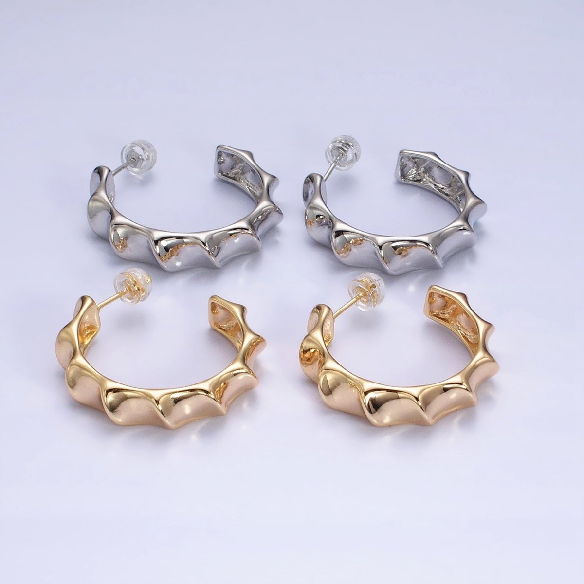 16K Gold Filled 30mm Curve Edged Geometric C-Shaped Hoop Earrings in Gold & Silver | AE025 AE026