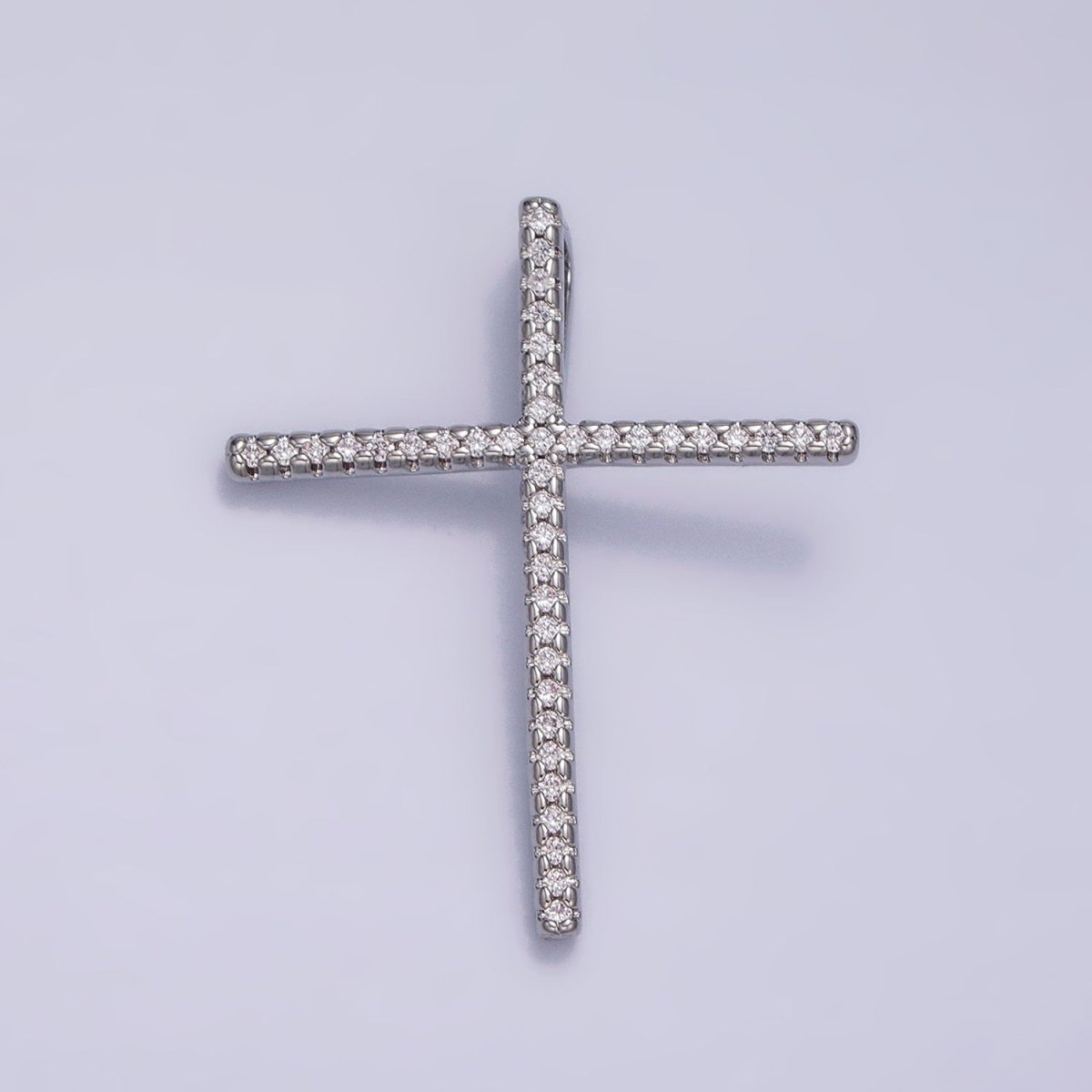 16K Gold Filled 30mm Latin Cross Religious Micro Paved CZ Back Loop Pendant in Gold & Silver | AA373 AA374