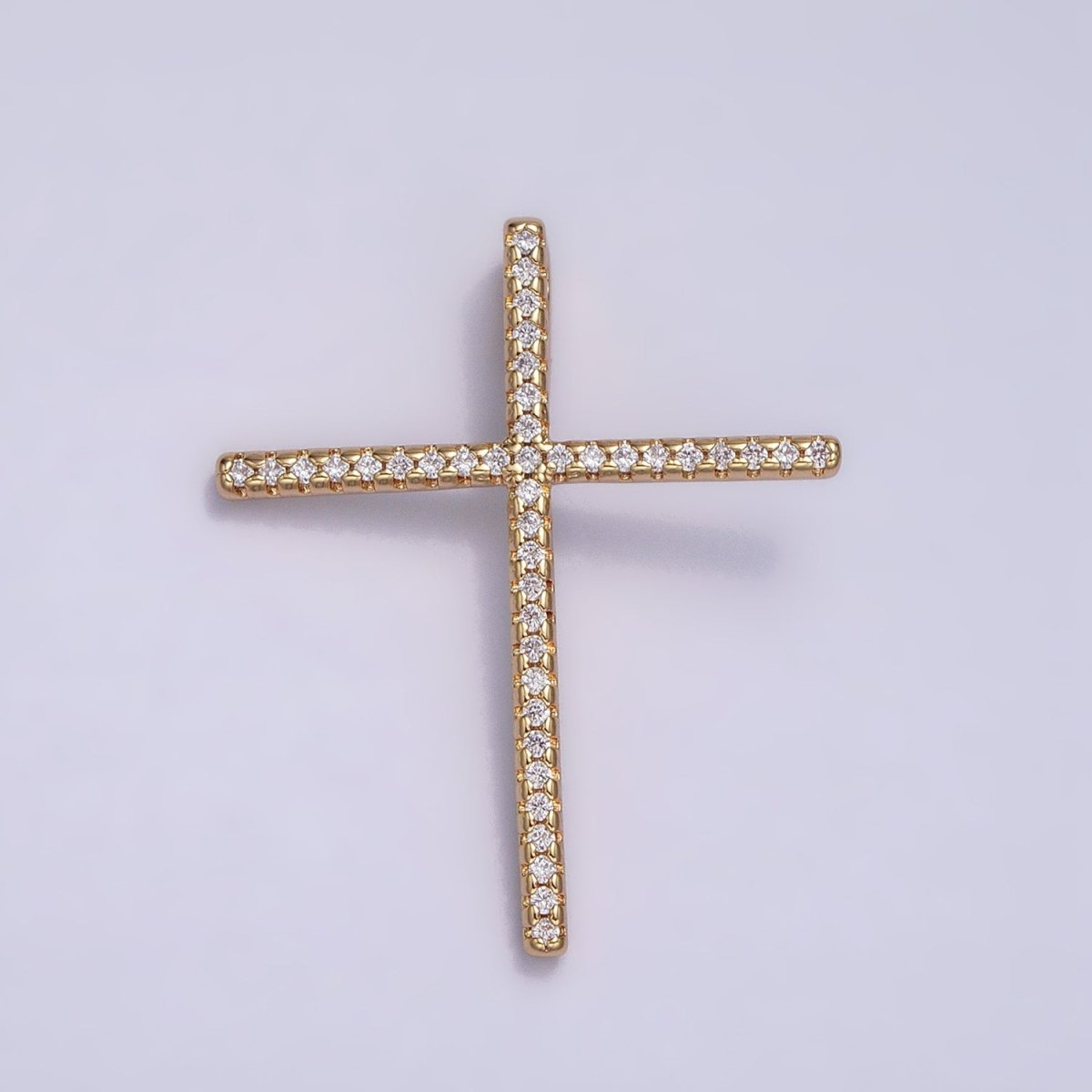16K Gold Filled 30mm Latin Cross Religious Micro Paved CZ Back Loop Pendant in Gold & Silver | AA373 AA374