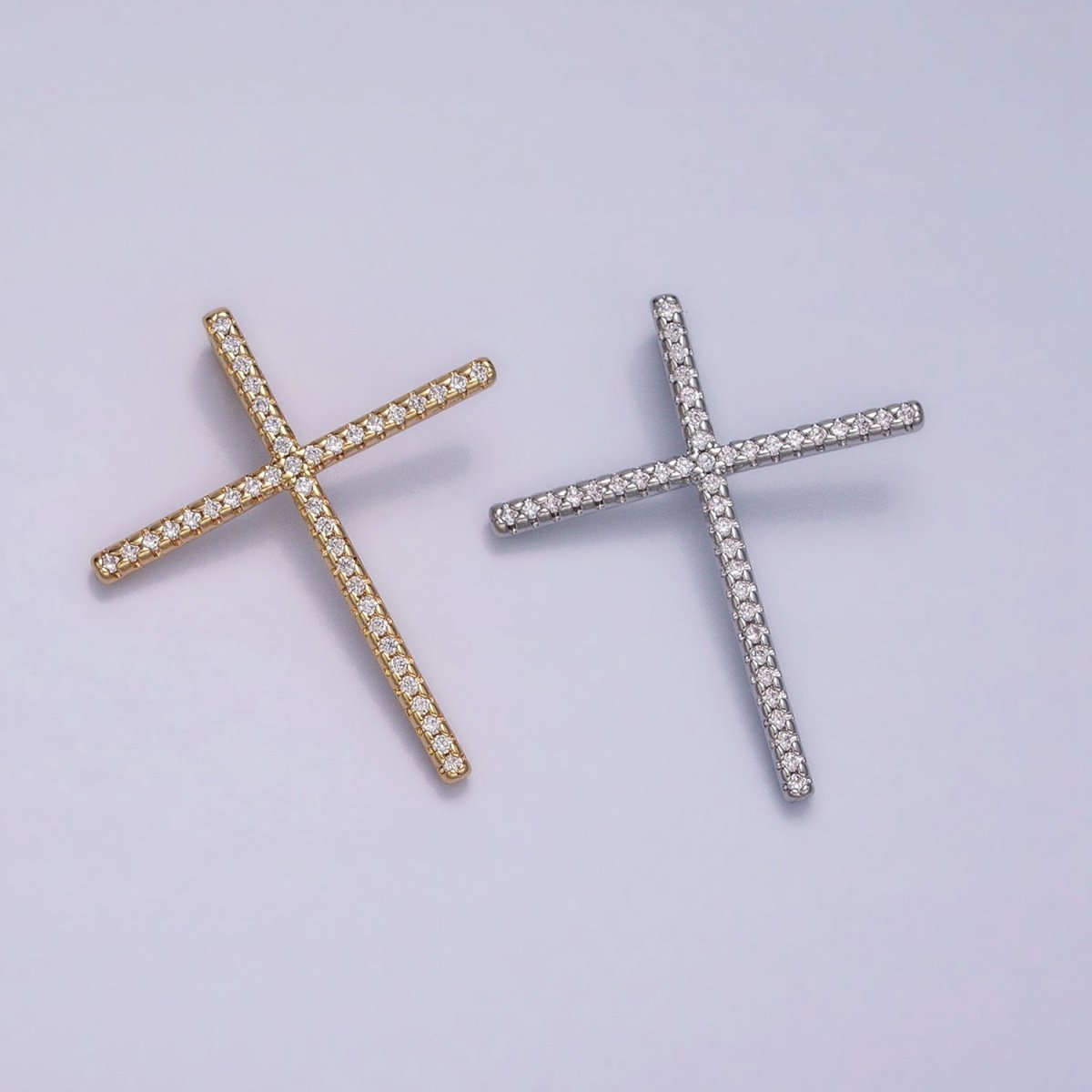 16K Gold Filled 30mm Latin Cross Religious Micro Paved CZ Back Loop Pendant in Gold & Silver | AA373 AA374