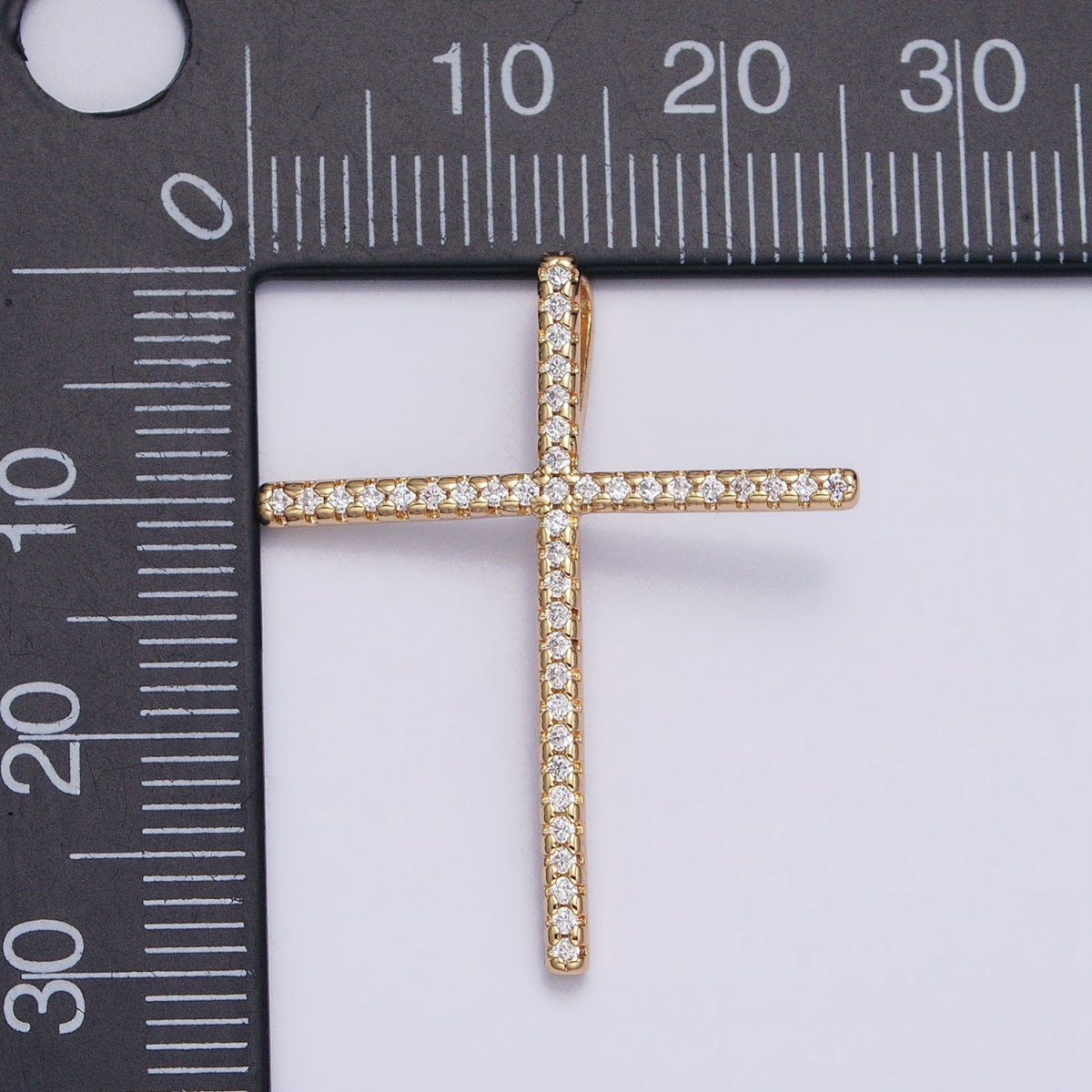 16K Gold Filled 30mm Latin Cross Religious Micro Paved CZ Back Loop Pendant in Gold & Silver | AA373 AA374