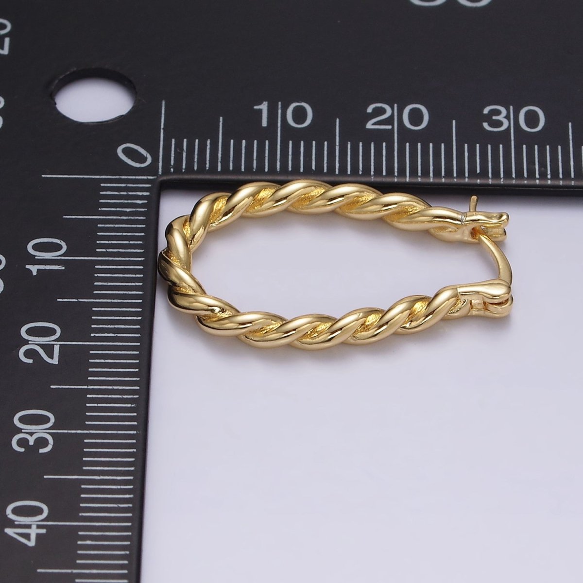 16K Gold Filled 30mm Oblong Twisted Rope French Lock Latch Hoop Earrings | AE604