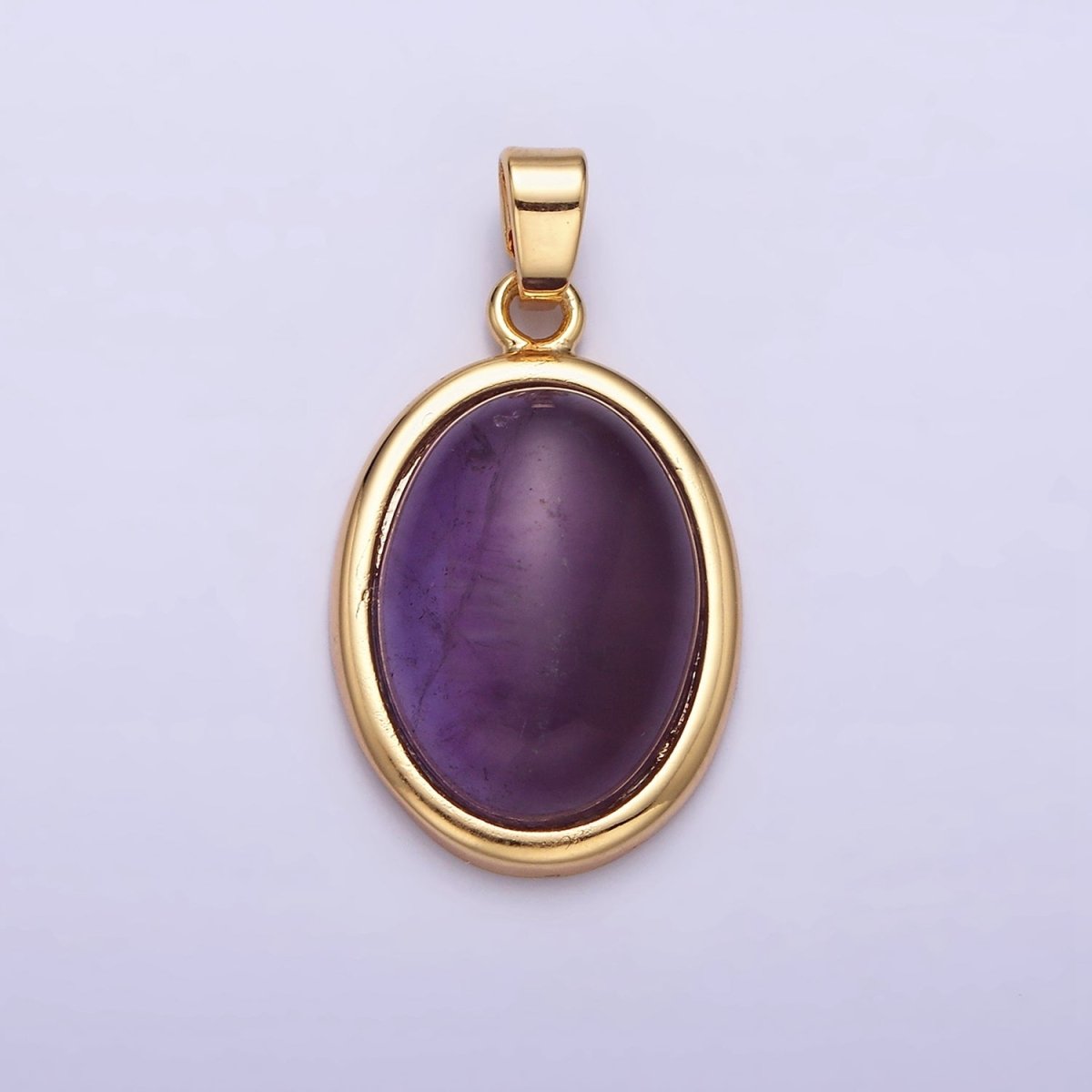 16K Gold Filled 30mm Purple Amethyst Natural Gemstone Oval Cabochon Pendant | AA437