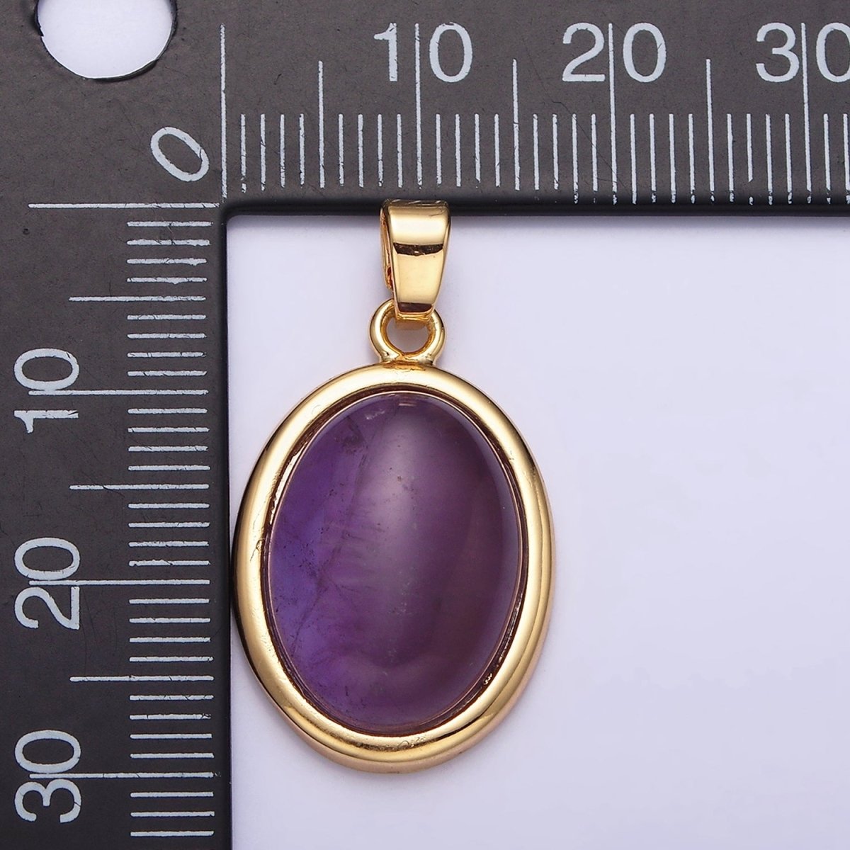 16K Gold Filled 30mm Purple Amethyst Natural Gemstone Oval Cabochon Pendant | AA437