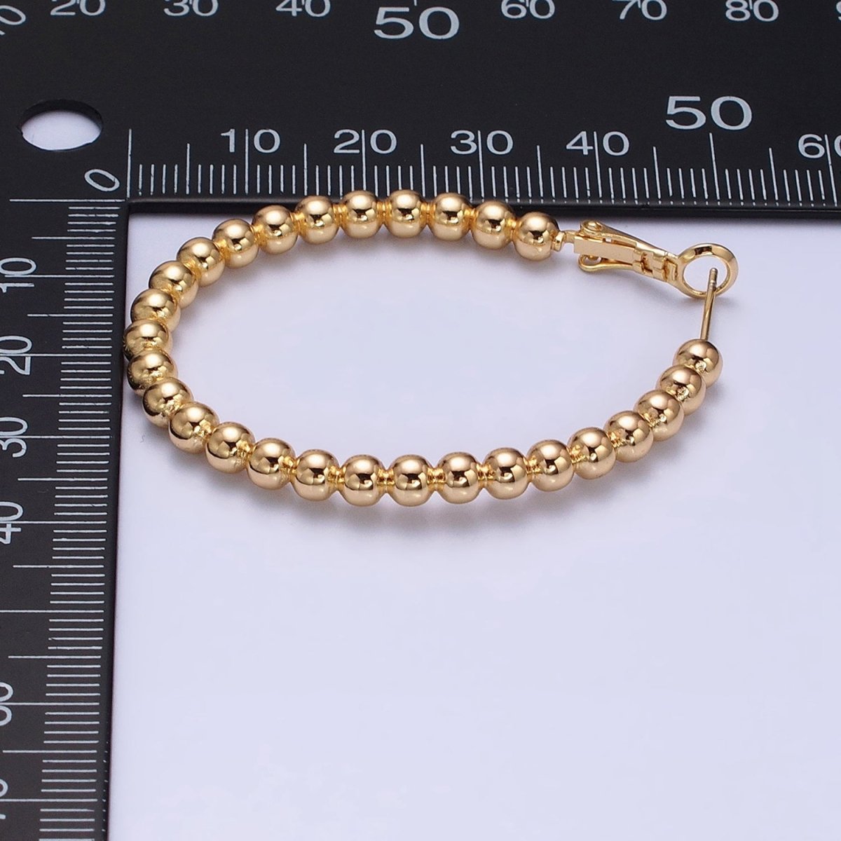 16K Gold Filled 38mm Beaded Bubble Ball Oval Oblong Hinge Hoop Earrings in Gold & Silver | AD992 AD993