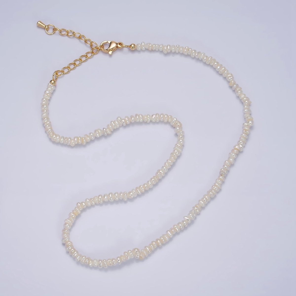 16K Gold Filled 3mm Button Biwa Ringed Freshwater Pearls 15 Inch Choker Necklace w. Extender | WA-1989 Clearance Pricing