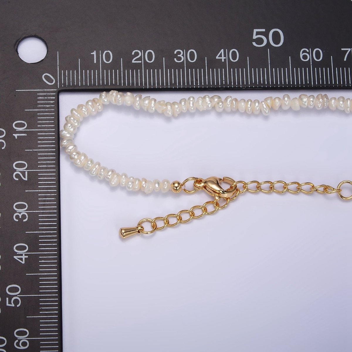 16K Gold Filled 3mm Button Biwa Ringed Freshwater Pearls 15 Inch Choker Necklace w. Extender | WA-1989 Clearance Pricing