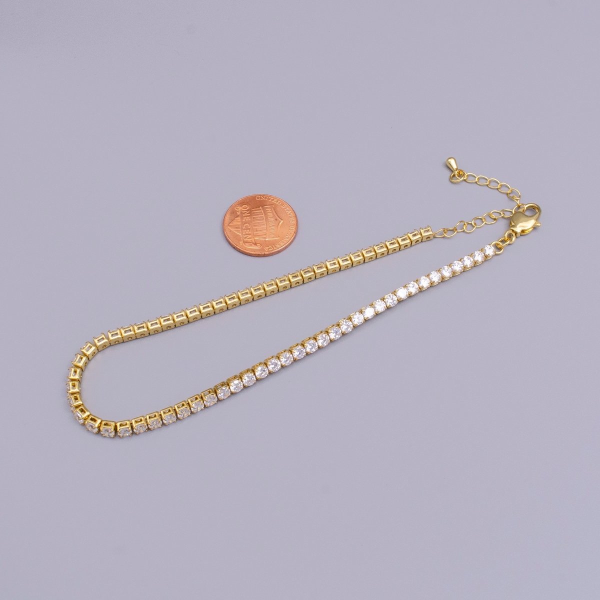 16K Gold Filled 3mm Clear Crystal Tennis Chain 9.25 Inch Anklet | WA-1887 Clearance Pricing