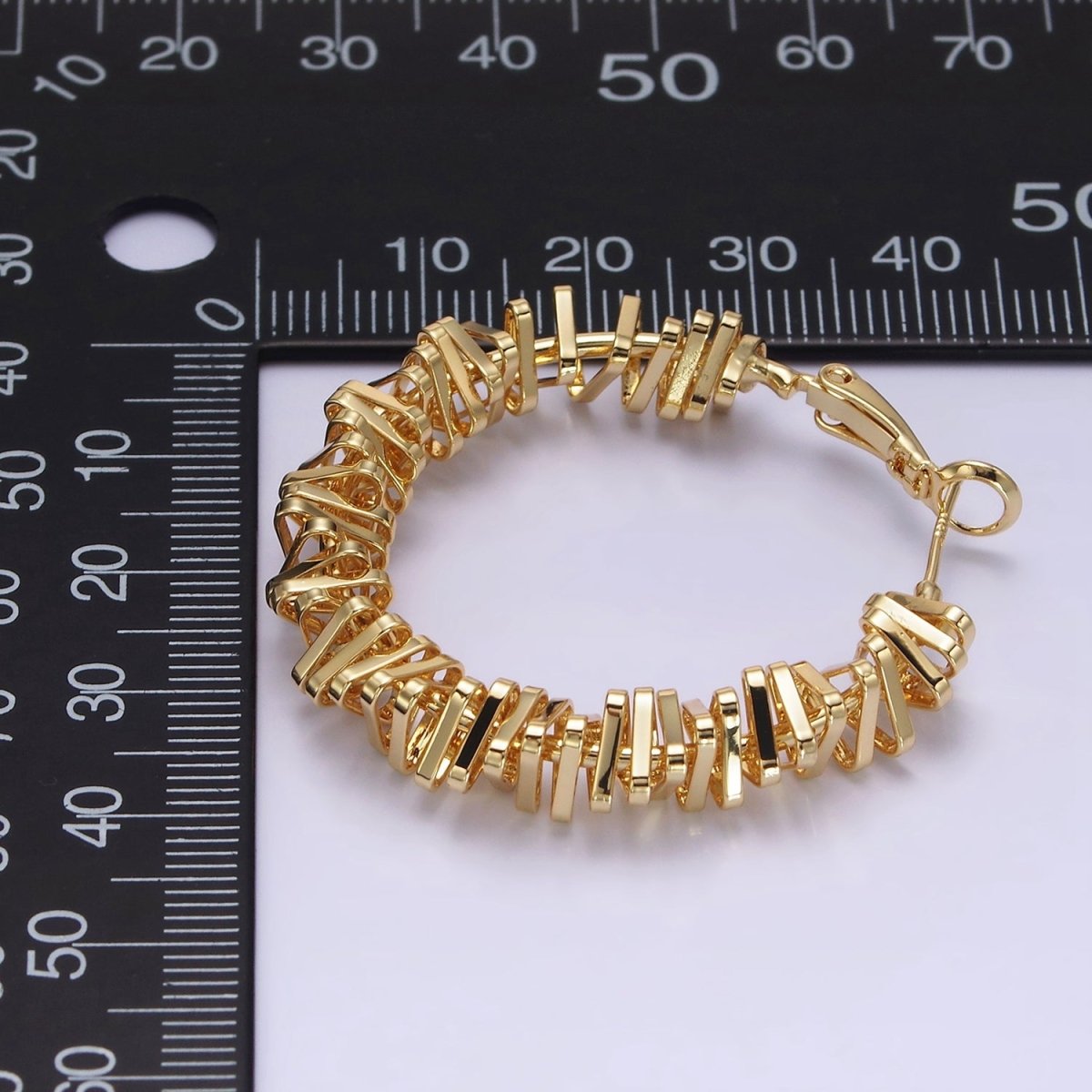 16K Gold Filled 40mm Abstract Multiple Triangle Bar Hinge Hoop Earrings in Gold & Silver | AE094 AE095