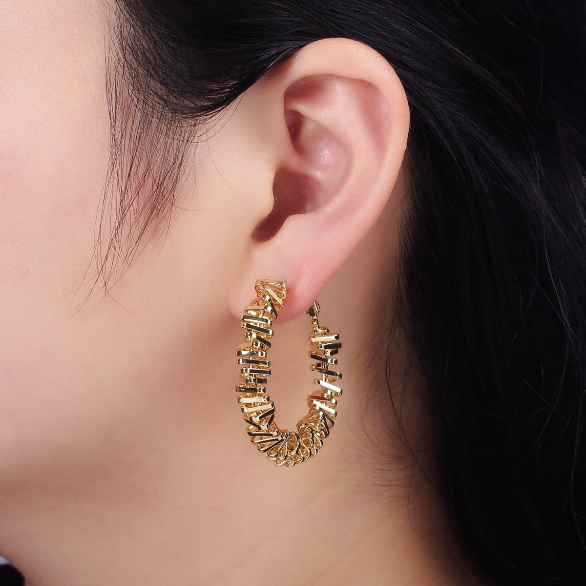 16K Gold Filled 40mm Abstract Multiple Triangle Bar Hinge Hoop Earrings in Gold & Silver | AE094 AE095