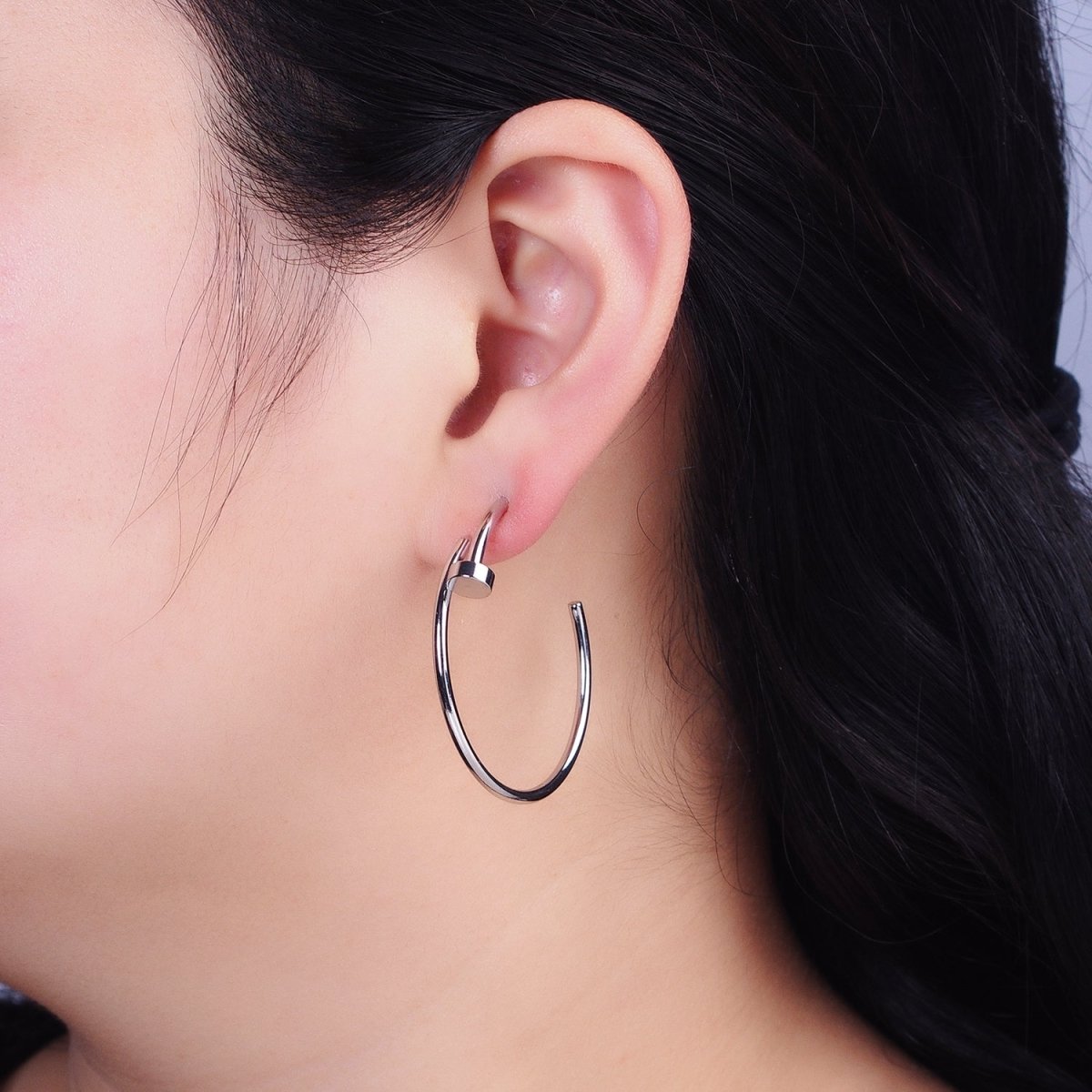 16K Gold Filled 40mm Needle C-Shaped Hoop Earrings in Gold & Silver | AB759 AB760